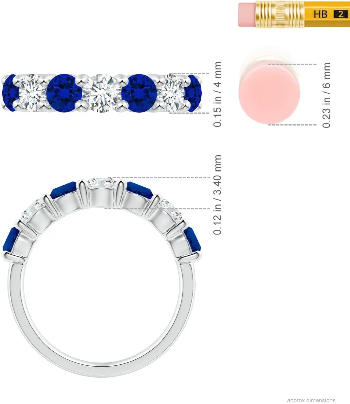 Angara Lab Grown Half Eternity Seven Stone Sapphire and Lab Diamond Wedding Ring in 14K Solid Gold/Platinum | Birthday, Engagement, Anniversary, Wedding Jewelry Gift for Women