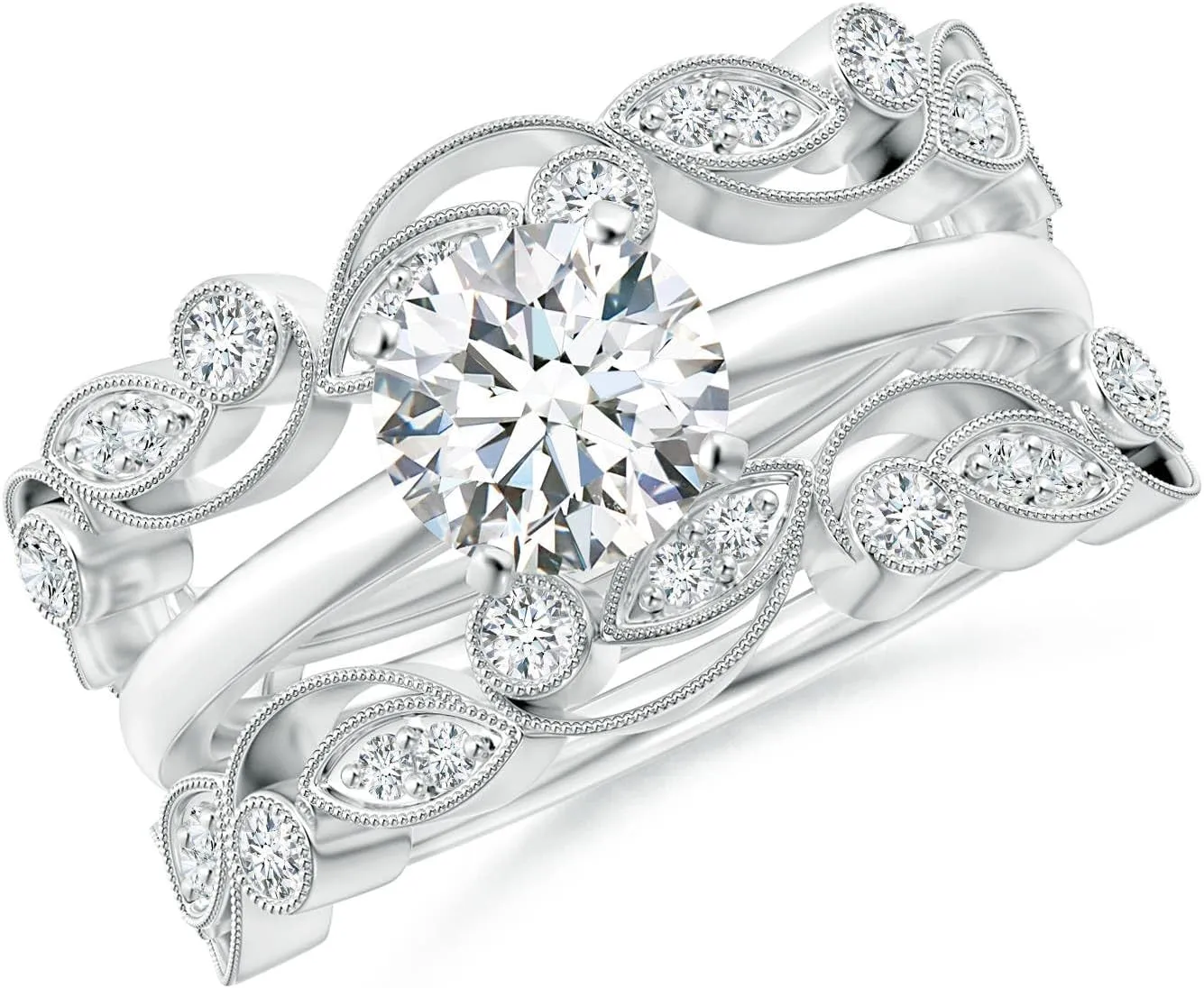 Angara Lab Grown Leaf Motif Diamond Ring Wrap in Silver / 14K Solid Gold/Platinum | April Birthstone, Birthday, Engagement, Anniversary, Wedding Jewelry Gift for Women