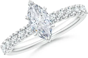 Angara Lab Grown Marquise Diamond Solitaire Engagement Ring with Diamond Accents in Silver / 14K Solid Gold/Platinum | April Birthstone, Birthday, Anniversary, Wedding Jewelry Gift for Women
