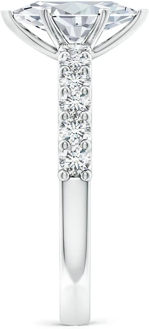 Angara Lab Grown Marquise Diamond Solitaire Engagement Ring with Diamond Accents in Silver / 14K Solid Gold/Platinum | April Birthstone, Birthday, Anniversary, Wedding Jewelry Gift for Women