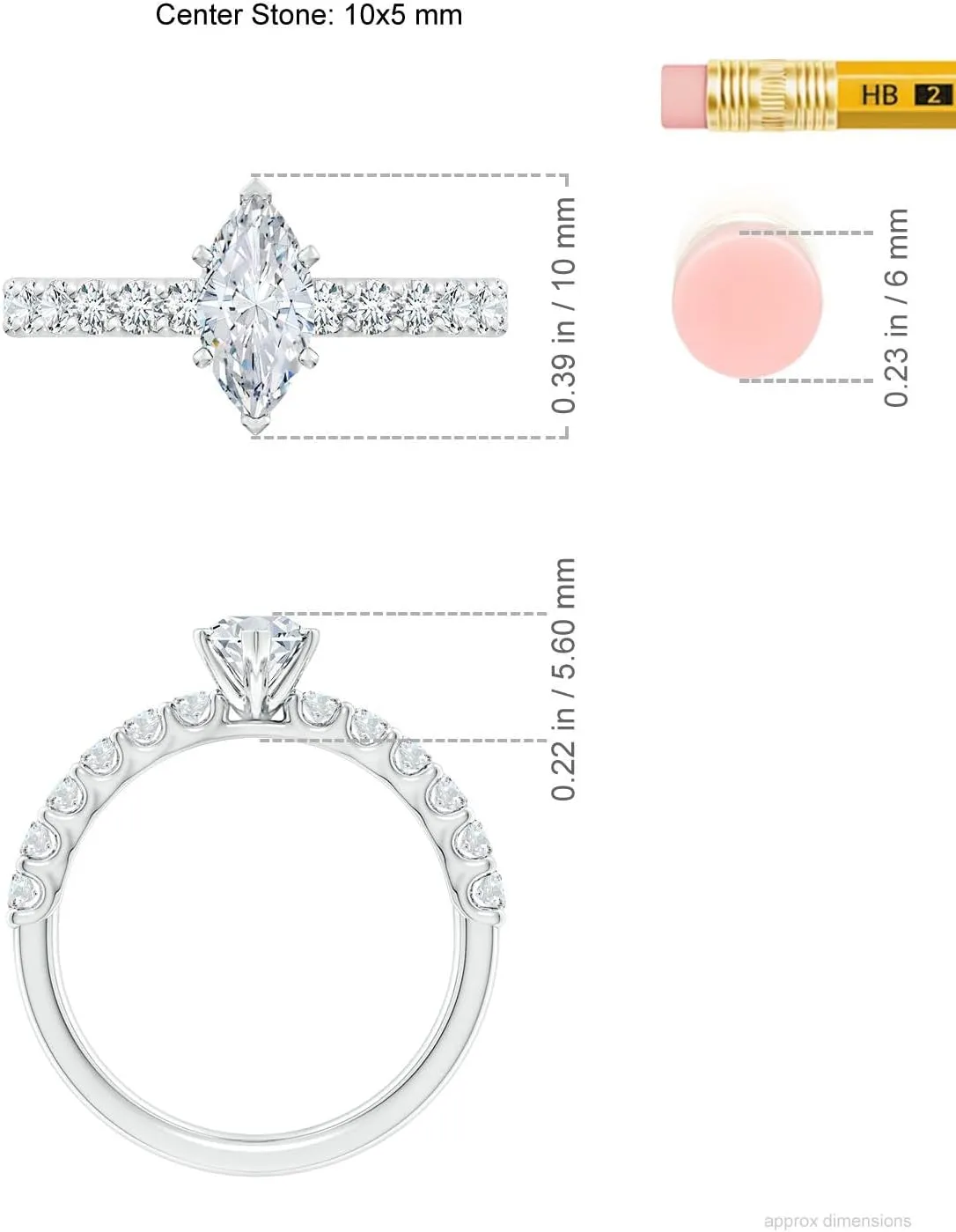 Angara Lab Grown Marquise Diamond Solitaire Engagement Ring with Diamond Accents in Silver / 14K Solid Gold/Platinum | April Birthstone, Birthday, Anniversary, Wedding Jewelry Gift for Women