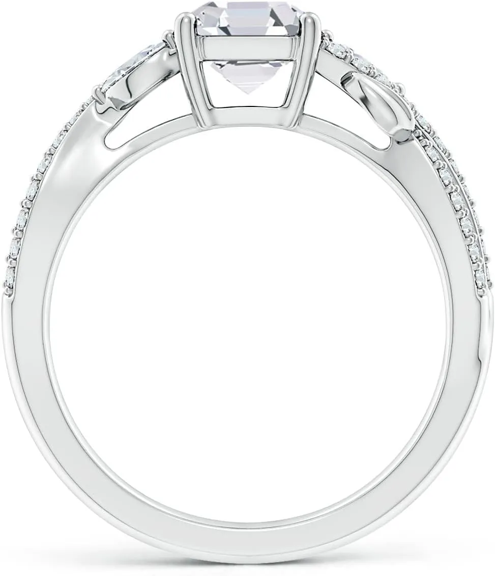 Angara Lab Grown Nature-Inspired Asscher-Cut and Marquise Diamond Side Stone Engagement Ring in Silver / 14K Solid Gold/Platinum | April Birthstone, Birthday, Anniversary Jewelry Gift for Women