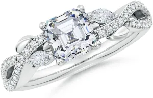 Angara Lab Grown Nature-Inspired Asscher-Cut and Marquise Diamond Side Stone Engagement Ring in Silver / 14K Solid Gold/Platinum | April Birthstone, Birthday, Anniversary Jewelry Gift for Women