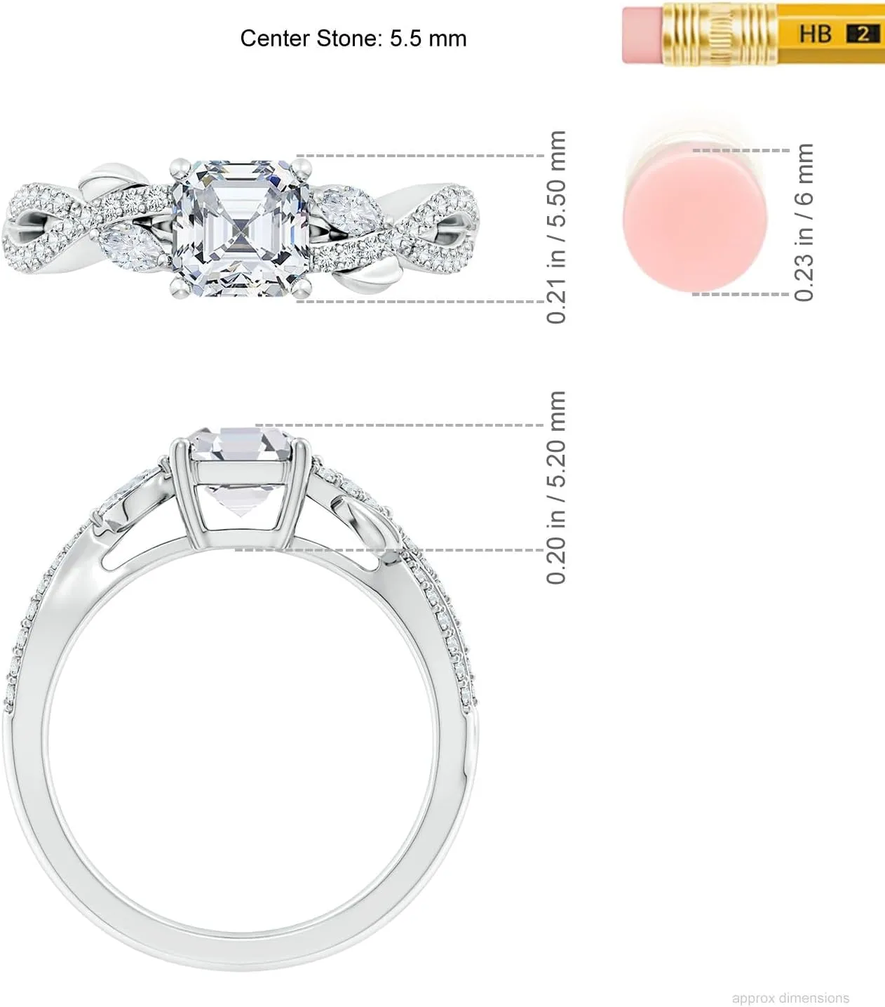 Angara Lab Grown Nature-Inspired Asscher-Cut and Marquise Diamond Side Stone Engagement Ring in Silver / 14K Solid Gold/Platinum | April Birthstone, Birthday, Anniversary Jewelry Gift for Women