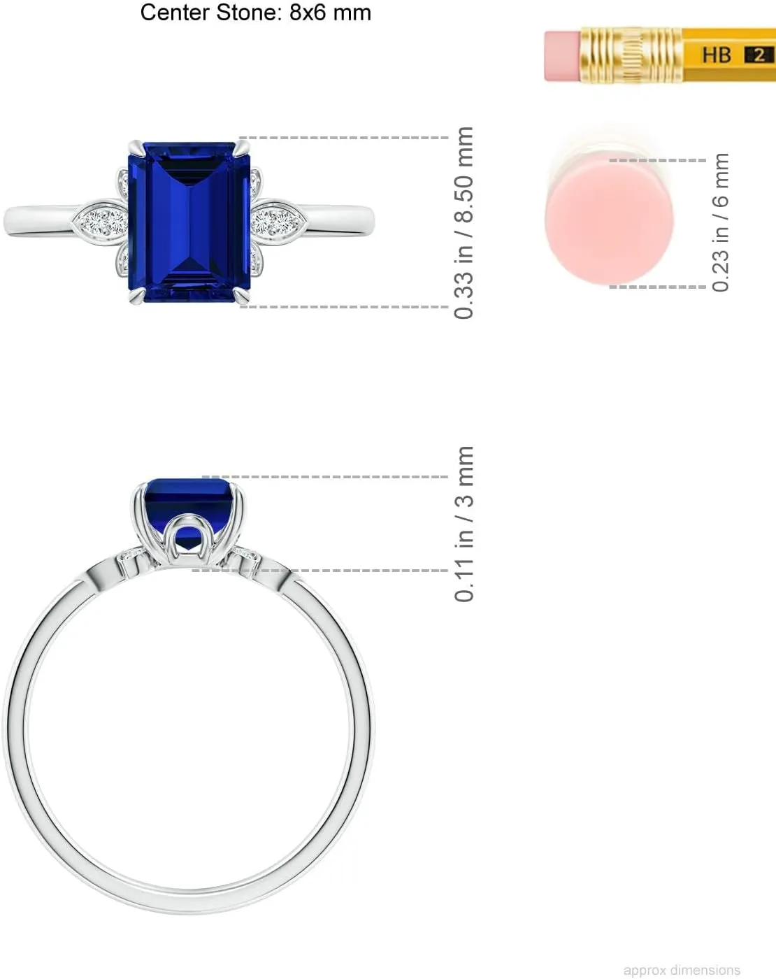 Angara Lab Grown Nature-Inspired Emerald-Cut Blue Sapphire Engagement Ring in 14K Solid Gold/Platinum | Birthday, Anniversary, Wedding Jewelry Gift for Women
