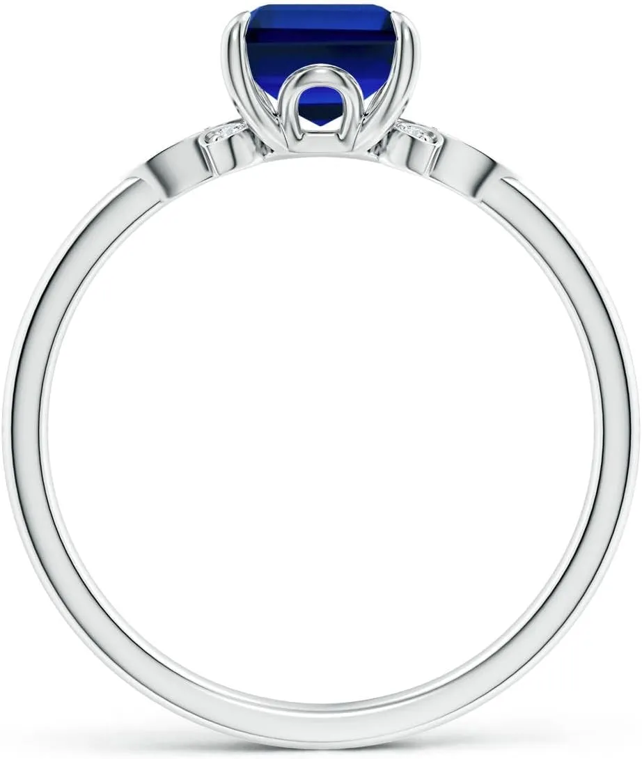 Angara Lab Grown Nature-Inspired Emerald-Cut Blue Sapphire Engagement Ring in 14K Solid Gold/Platinum | Birthday, Anniversary, Wedding Jewelry Gift for Women