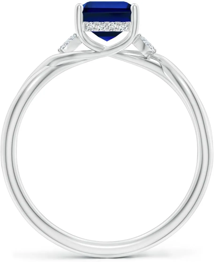 Angara Lab Grown Nature-Inspired Emerald-Cut Blue Sapphire Hidden Halo Engagement Ring in 14K Solid Gold/Platinum | Birthday, Anniversary, Wedding Jewelry Gift for Women