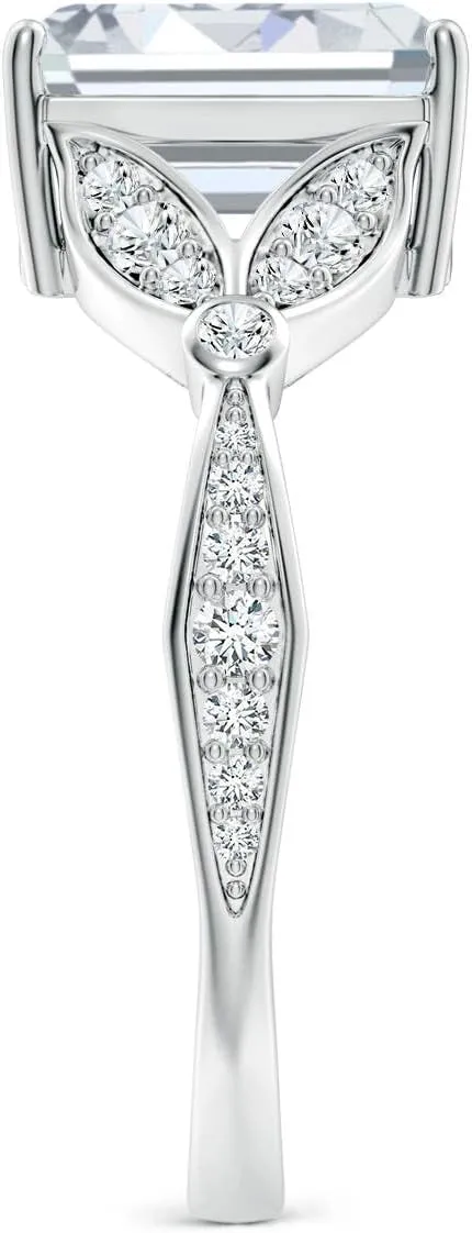 Angara Lab Grown Nature-Inspired Emerald-Cut Diamond Engagement Ring with Leaf Motifs in 14K Solid Gold/Platinum | April Birthstone, Birthday, Anniversary, Wedding Jewelry Gift for Women