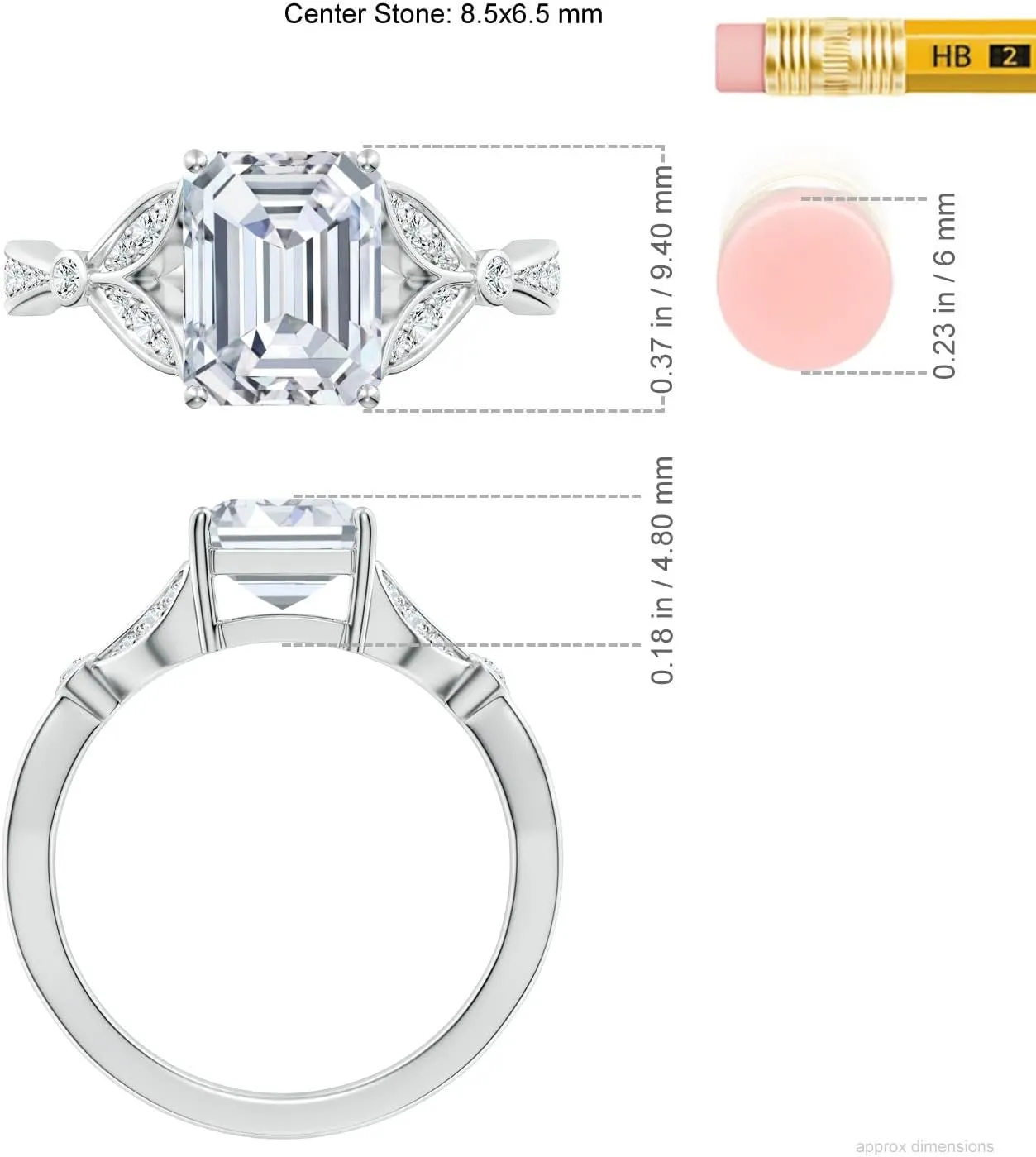 Angara Lab Grown Nature-Inspired Emerald-Cut Diamond Engagement Ring with Leaf Motifs in 14K Solid Gold/Platinum | April Birthstone, Birthday, Anniversary, Wedding Jewelry Gift for Women