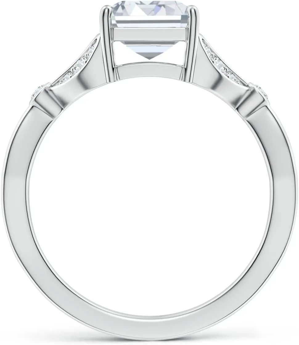 Angara Lab Grown Nature-Inspired Emerald-Cut Diamond Engagement Ring with Leaf Motifs in 14K Solid Gold/Platinum | April Birthstone, Birthday, Anniversary, Wedding Jewelry Gift for Women