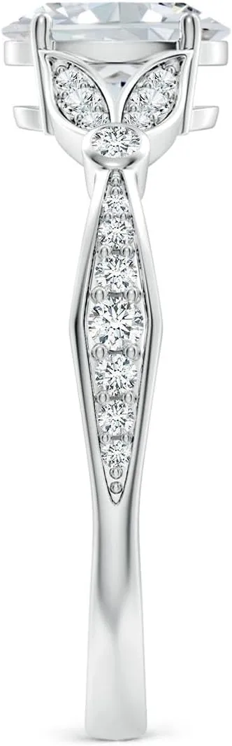 Angara Lab Grown Nature-Inspired Oval Diamond Engagement Ring with Leaf Motifs in 14K Solid Gold/Platinum | April Birthstone, Birthday, Anniversary, Wedding Jewelry Gift for Women