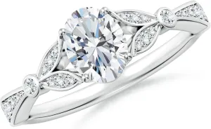 Angara Lab Grown Nature-Inspired Oval Diamond Engagement Ring with Leaf Motifs in 14K Solid Gold/Platinum | April Birthstone, Birthday, Anniversary, Wedding Jewelry Gift for Women