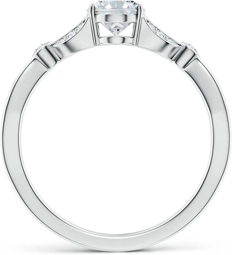 Angara Lab Grown Nature-Inspired Oval Diamond Engagement Ring with Leaf Motifs in 14K Solid Gold/Platinum | April Birthstone, Birthday, Anniversary, Wedding Jewelry Gift for Women