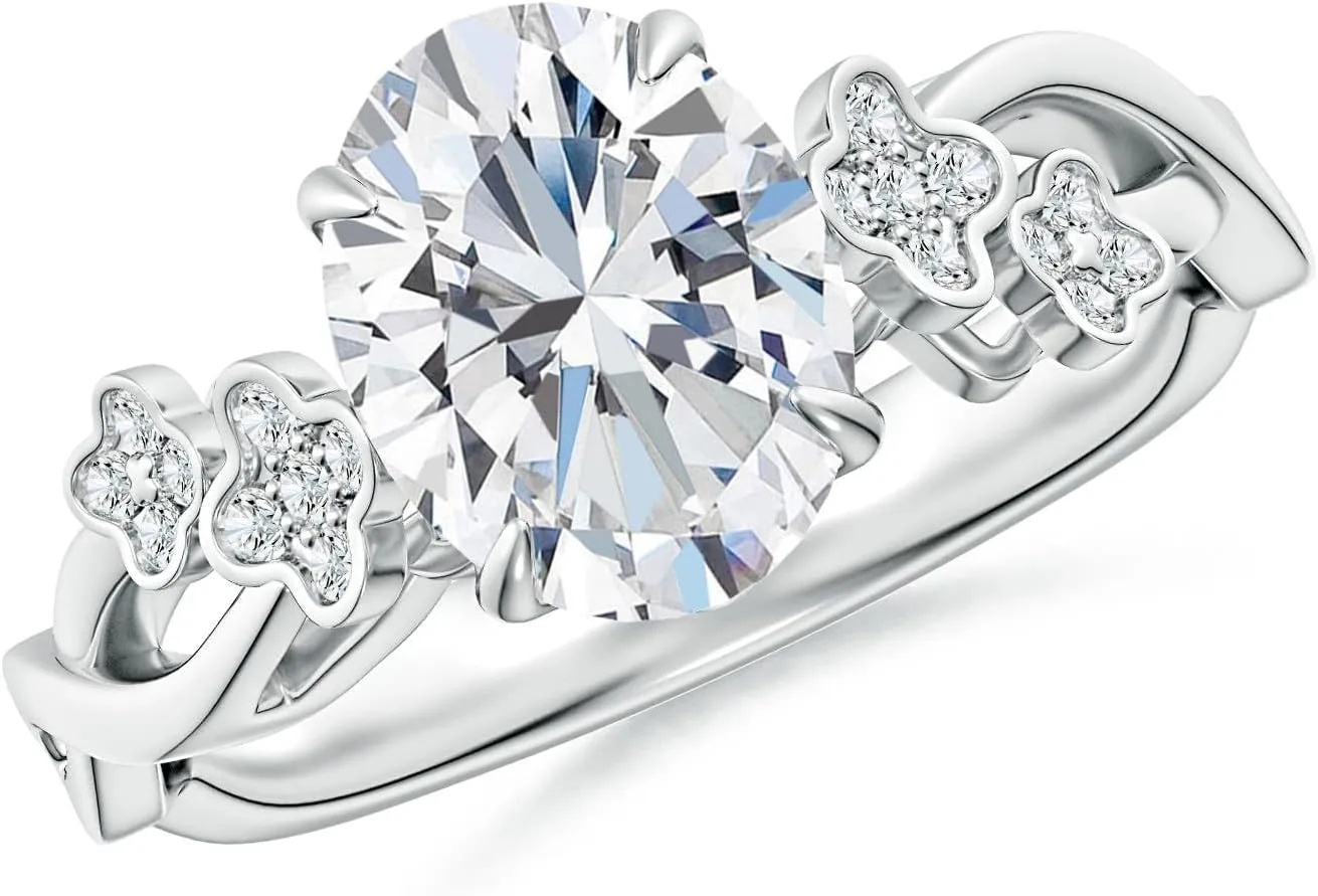 Angara Lab Grown Nature-Inspired Oval Diamond Floral Engagement Ring in 14K Solid Gold/Platinum | April Birthstone, Birthday, Anniversary, Wedding Jewelry Gift for Women