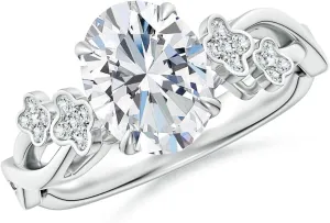 Angara Lab Grown Nature-Inspired Oval Diamond Floral Engagement Ring in 14K Solid Gold/Platinum | April Birthstone, Birthday, Anniversary, Wedding Jewelry Gift for Women