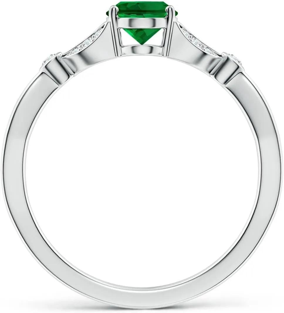 Angara Lab Grown Nature-Inspired Oval Emerald Engagement Ring with Leaf Motifs in 14K Solid Gold/Platinum | May Birthstone, Birthday, Anniversary, Wedding Jewelry Gift for Women