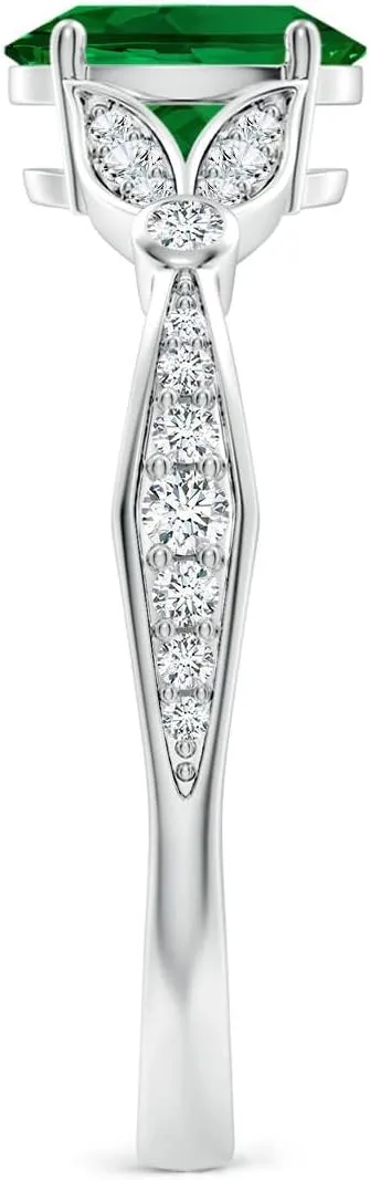 Angara Lab Grown Nature-Inspired Oval Emerald Engagement Ring with Leaf Motifs in 14K Solid Gold/Platinum | May Birthstone, Birthday, Anniversary, Wedding Jewelry Gift for Women