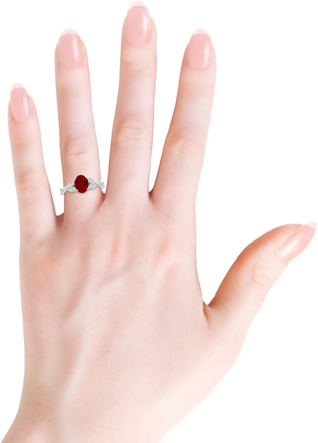 Angara Lab Grown Nature-Inspired Oval Ruby Engagement Ring with Leaf Motifs in 14K Solid Gold/Platinum | July Birthstone, Birthday, Anniversary, Wedding Jewelry Gift for Women