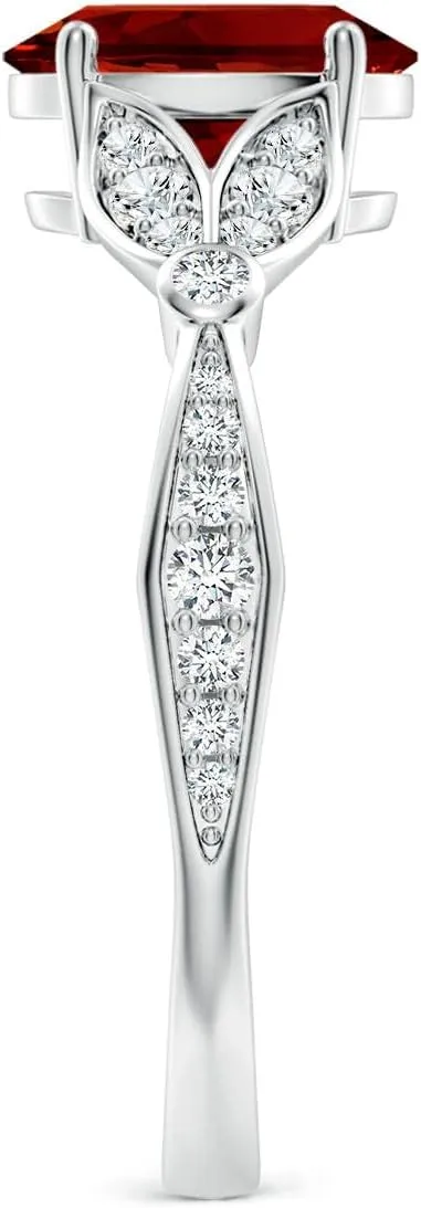 Angara Lab Grown Nature-Inspired Oval Ruby Engagement Ring with Leaf Motifs in 14K Solid Gold/Platinum | July Birthstone, Birthday, Anniversary, Wedding Jewelry Gift for Women