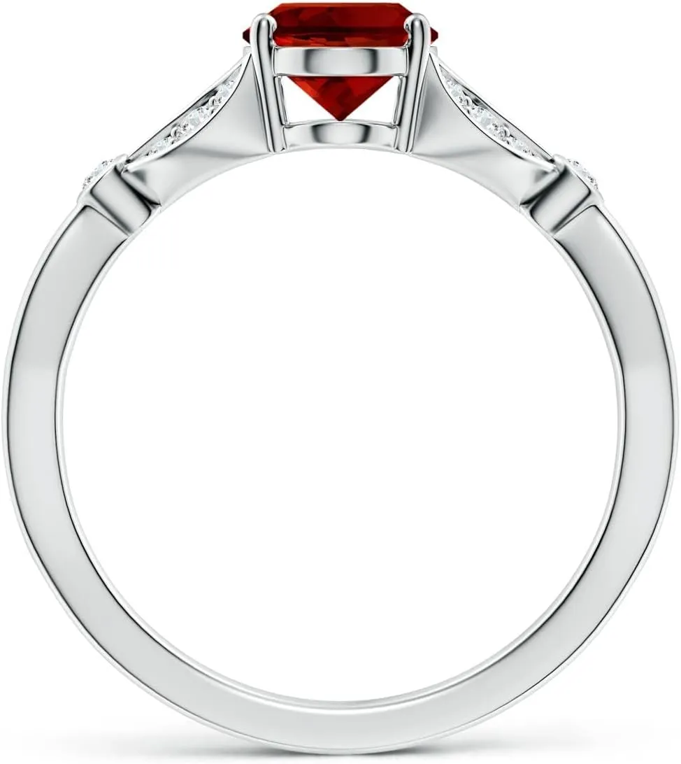 Angara Lab Grown Nature-Inspired Oval Ruby Engagement Ring with Leaf Motifs in 14K Solid Gold/Platinum | July Birthstone, Birthday, Anniversary, Wedding Jewelry Gift for Women
