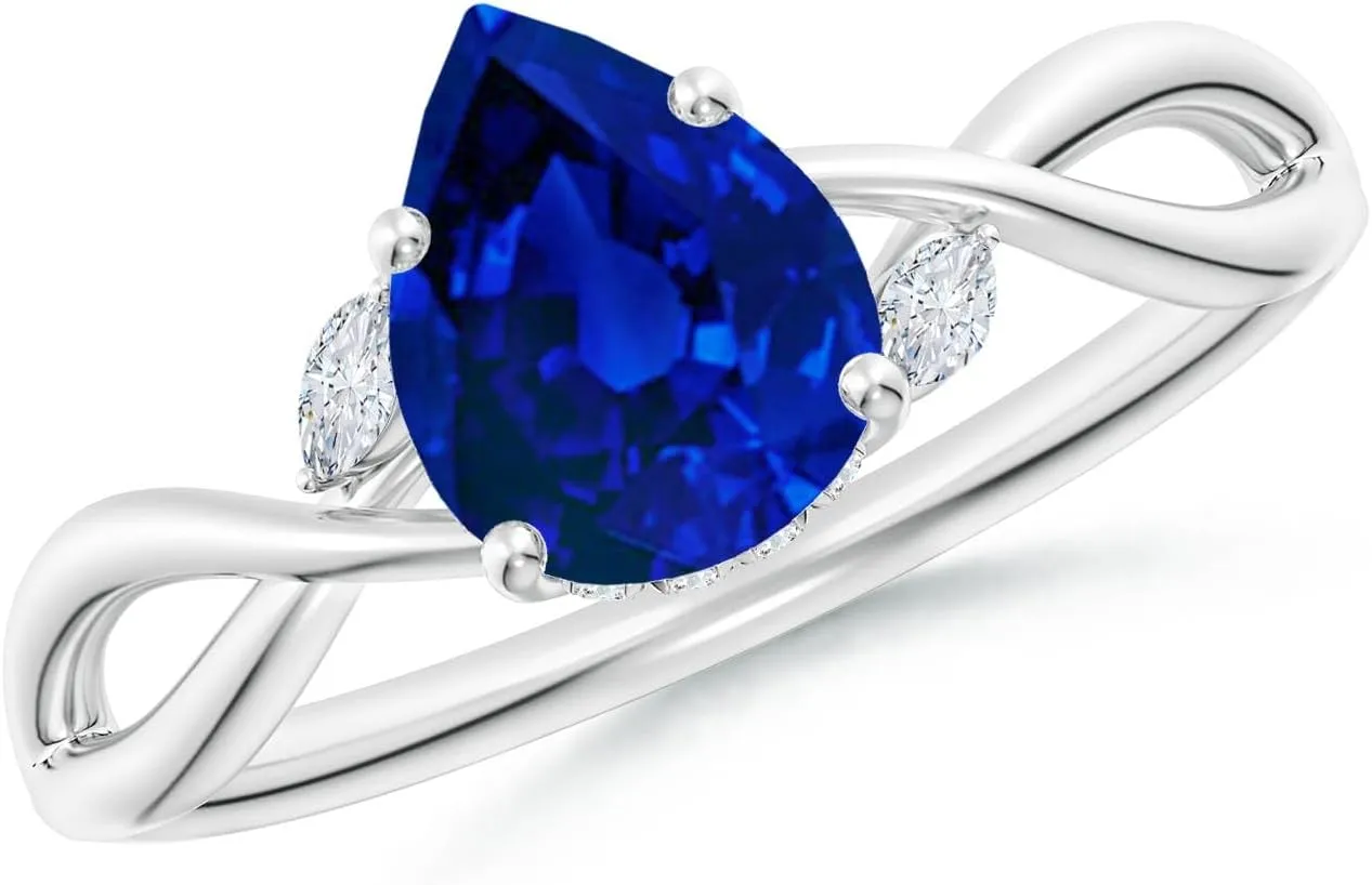 Angara Lab Grown Nature-Inspired Pear Blue Sapphire Hidden Halo Engagement Ring in 14K Solid Gold/Platinum | Birthday, Anniversary, Wedding Jewelry Gift for Women