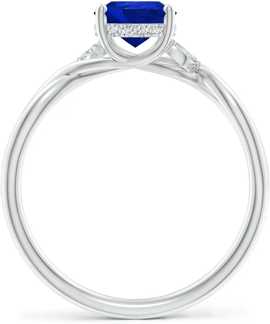 Angara Lab Grown Nature-Inspired Pear Blue Sapphire Hidden Halo Engagement Ring in 14K Solid Gold/Platinum | Birthday, Anniversary, Wedding Jewelry Gift for Women