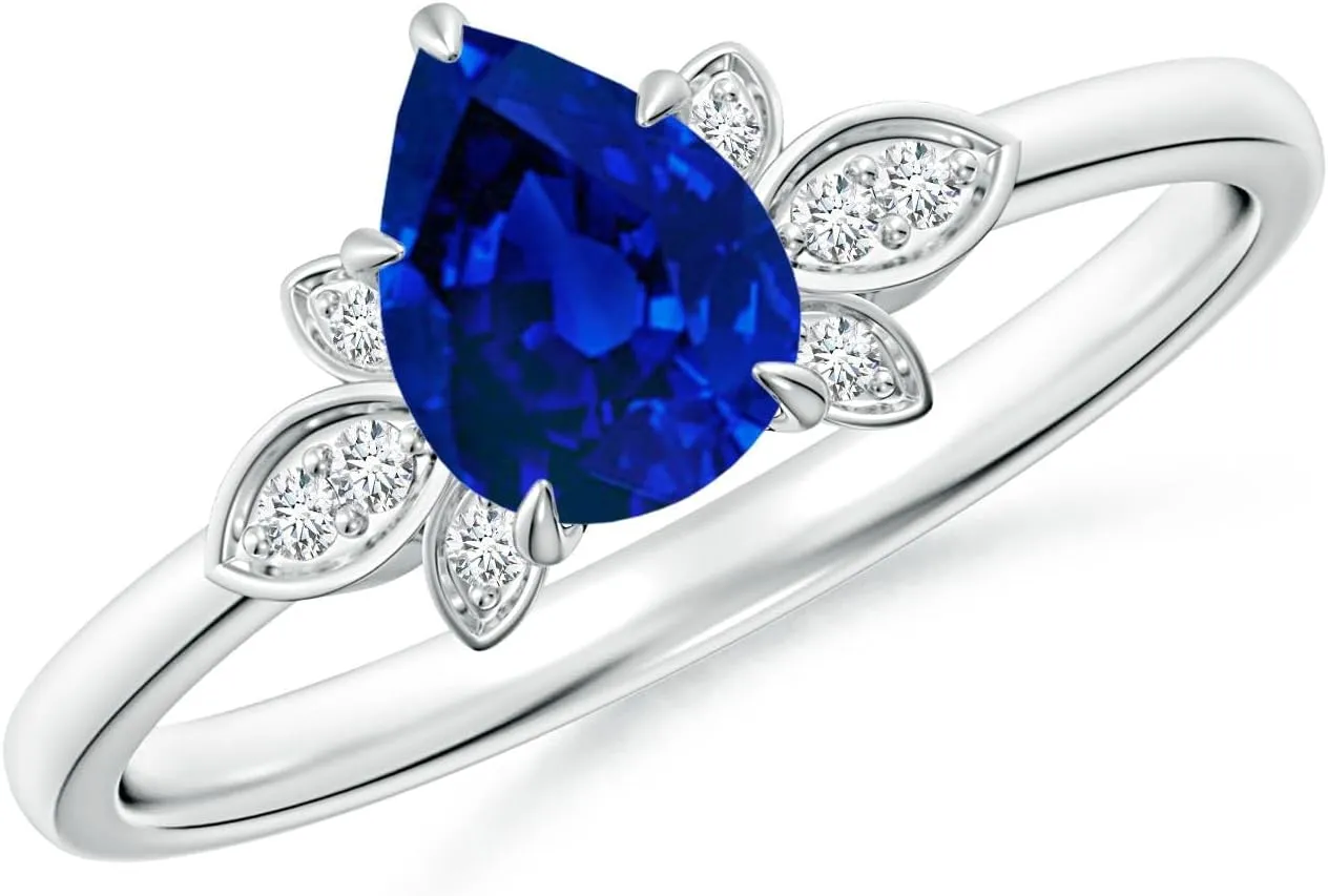 Angara Lab Grown Nature-Inspired Pear-Shaped Blue Sapphire Engagement Ring in 14K Solid Gold/Platinum | Birthday, Anniversary, Wedding Jewelry Gift for Women