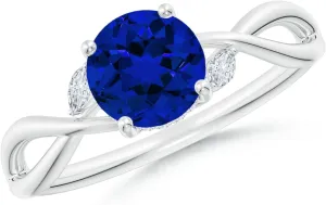 Angara Lab Grown Nature-Inspired Round Blue Sapphire Hidden Halo Engagement Ring in 14K Solid Gold/Platinum | Birthday, Anniversary, Wedding Jewelry Gift for Women