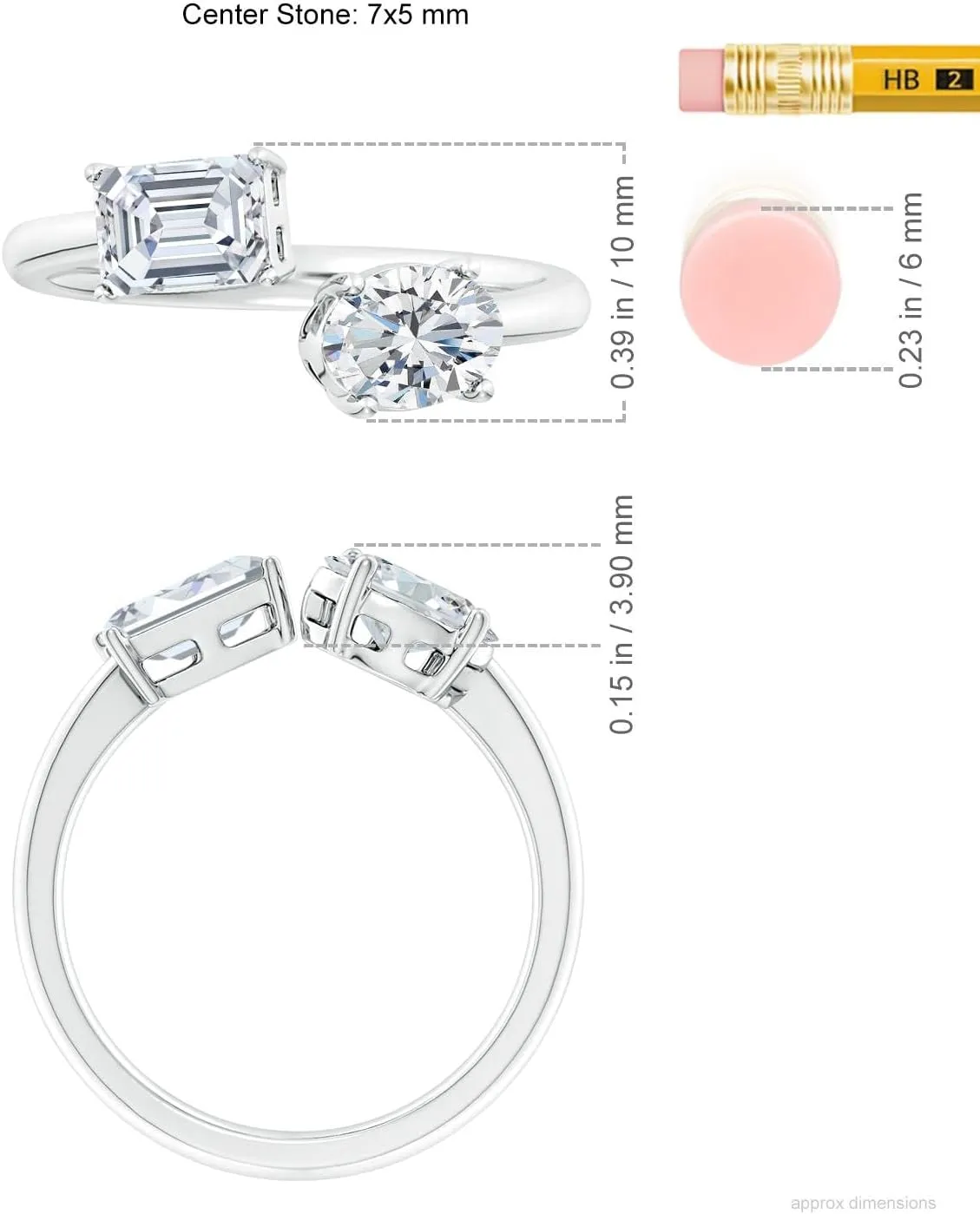 Angara Lab Grown Oval & Emerald-Cut Diamond Two-Stone Open Ring in Silver / 14K Solid Gold/Platinum | April Birthstone, Birthday, Engagement, Anniversary, Wedding Jewelry Gift for Women