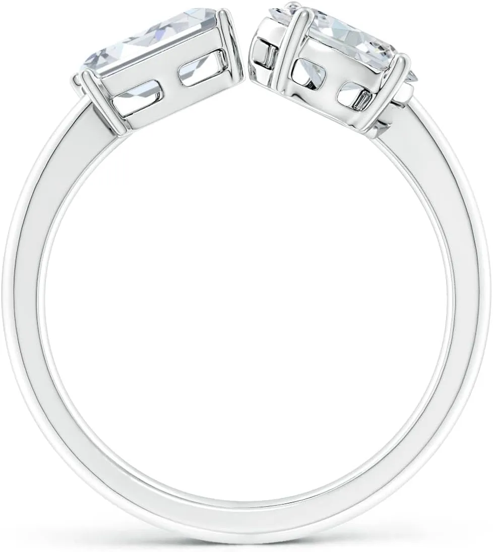 Angara Lab Grown Oval & Emerald-Cut Diamond Two-Stone Open Ring in Silver / 14K Solid Gold/Platinum | April Birthstone, Birthday, Engagement, Anniversary, Wedding Jewelry Gift for Women