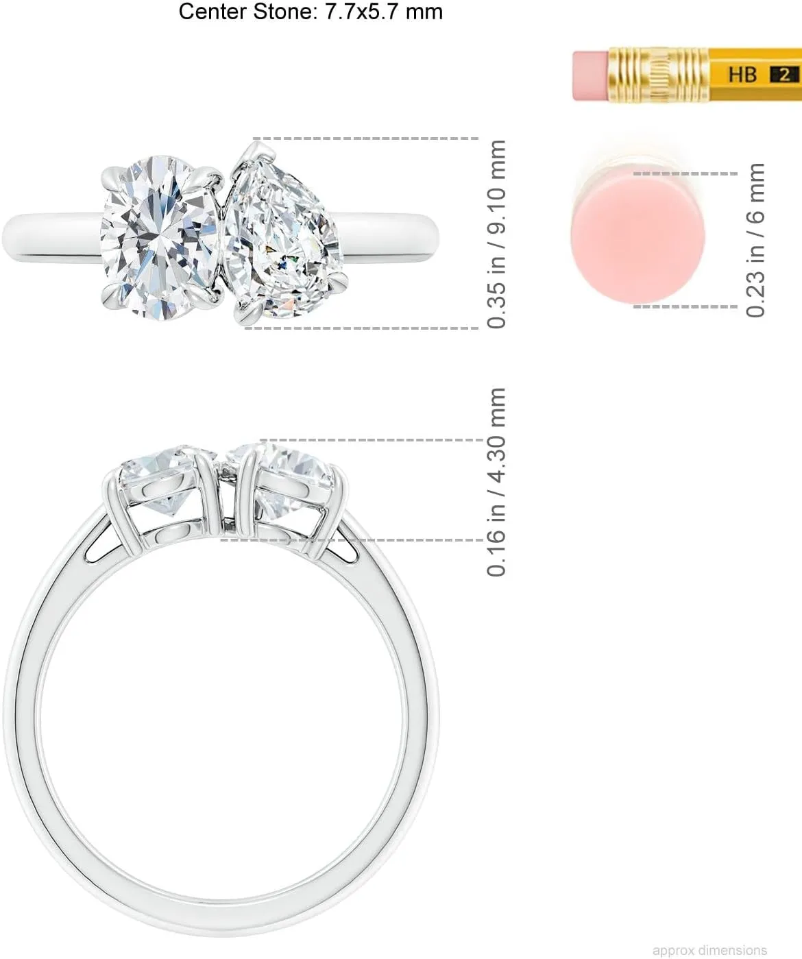 Angara Lab Grown Oval & Pear Diamond Two-Stone Engagement Ring in Silver / 14K Solid Gold/Platinum | April Birthstone, Birthday, Anniversary, Wedding Jewelry Gift for Women