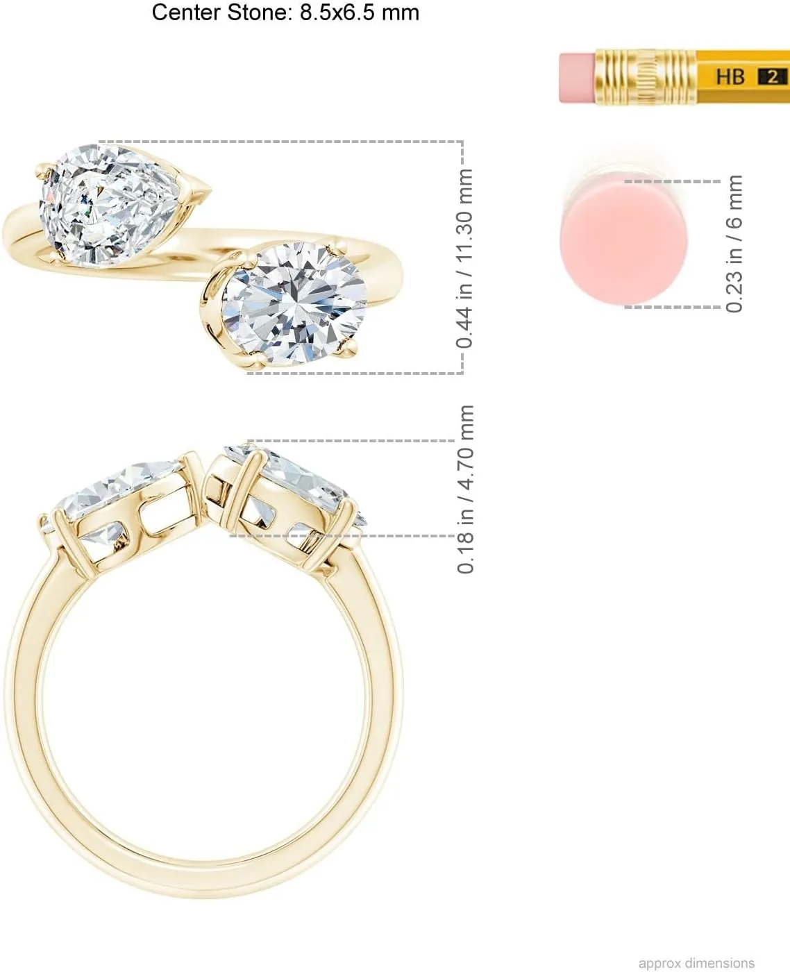 Angara Lab Grown Oval & Pear Diamond Two-Stone Open Ring in Silver / 14K Solid Gold/Platinum | April Birthstone, Birthday, Engagement, Anniversary, Wedding Jewelry Gift for Women