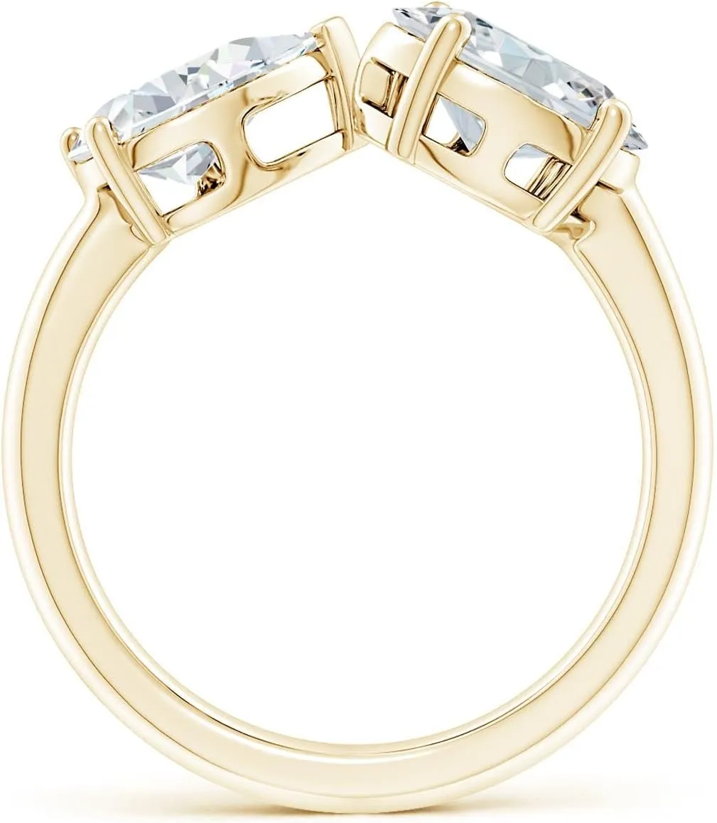 Angara Lab Grown Oval & Pear Diamond Two-Stone Open Ring in Silver / 14K Solid Gold/Platinum | April Birthstone, Birthday, Engagement, Anniversary, Wedding Jewelry Gift for Women