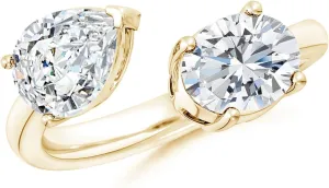 Angara Lab Grown Oval & Pear Diamond Two-Stone Open Ring in Silver / 14K Solid Gold/Platinum | April Birthstone, Birthday, Engagement, Anniversary, Wedding Jewelry Gift for Women