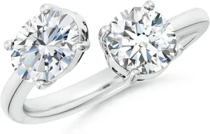 Angara Lab Grown Oval & Round Diamond Two-Stone Open Ring in Silver / 14K Solid Gold/Platinum | April Birthstone, Birthday, Engagement, Anniversary, Wedding Jewelry Gift for Women