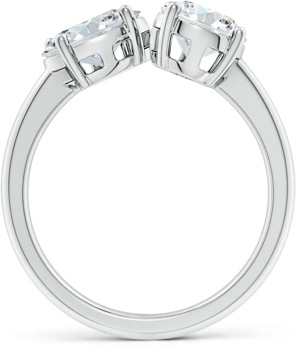 Angara Lab Grown Oval & Round Diamond Two-Stone Open Ring in Silver / 14K Solid Gold/Platinum | April Birthstone, Birthday, Engagement, Anniversary, Wedding Jewelry Gift for Women