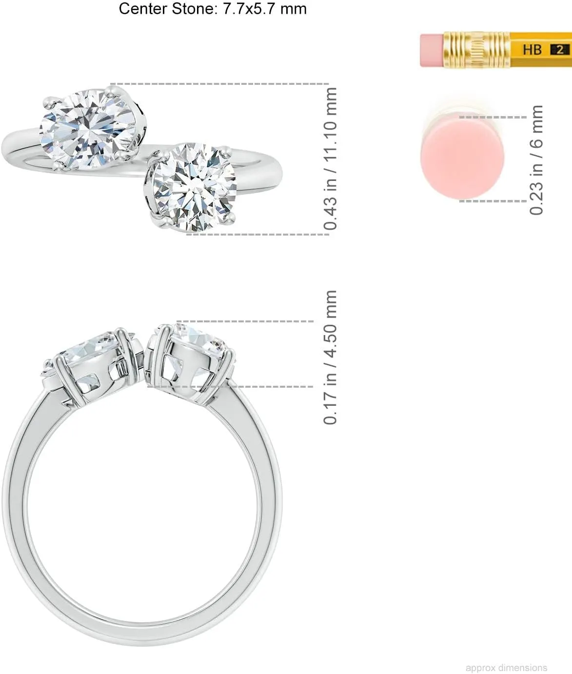 Angara Lab Grown Oval & Round Diamond Two-Stone Open Ring in Silver / 14K Solid Gold/Platinum | April Birthstone, Birthday, Engagement, Anniversary, Wedding Jewelry Gift for Women