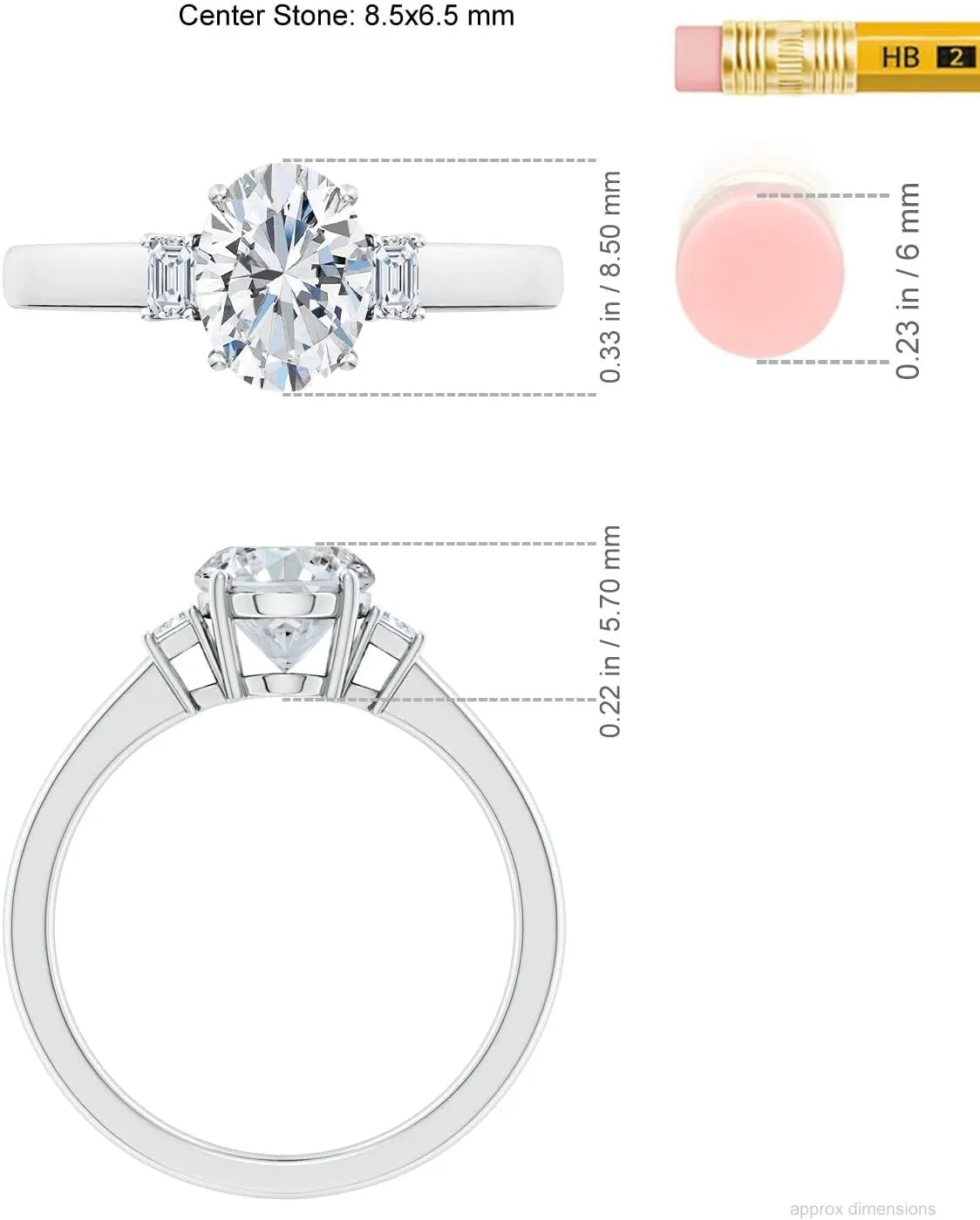 Angara Lab Grown Oval and Emerald-Cut Diamond Three Stone Engagement Ring in Silver / 14K Solid Gold/Platinum | April Birthstone, Birthday, Anniversary, Wedding Jewelry Gift for Women