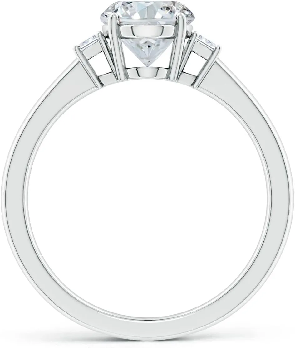Angara Lab Grown Oval and Emerald-Cut Diamond Three Stone Engagement Ring in Silver / 14K Solid Gold/Platinum | April Birthstone, Birthday, Anniversary, Wedding Jewelry Gift for Women