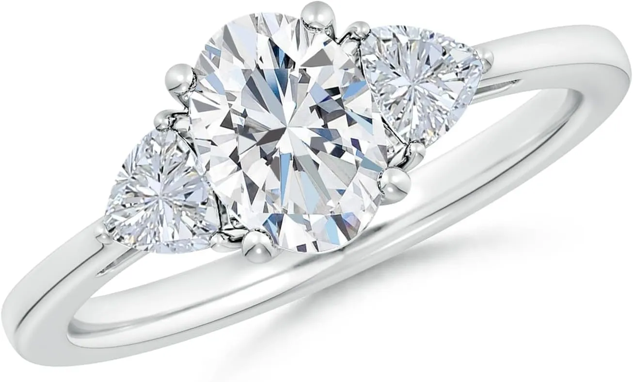 Angara Lab Grown Oval and Trillion Diamond Three Stone Reverse Tapered Shank Engagement Ring in Silver / 14K Solid Gold/Platinum | April Birthstone, Birthday, Anniversary Jewelry Gift for Women