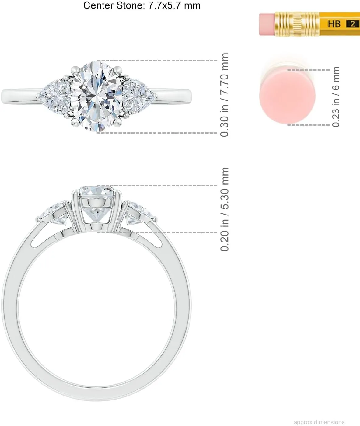 Angara Lab Grown Oval and Trillion Diamond Three Stone Reverse Tapered Shank Engagement Ring in Silver / 14K Solid Gold/Platinum | April Birthstone, Birthday, Anniversary Jewelry Gift for Women