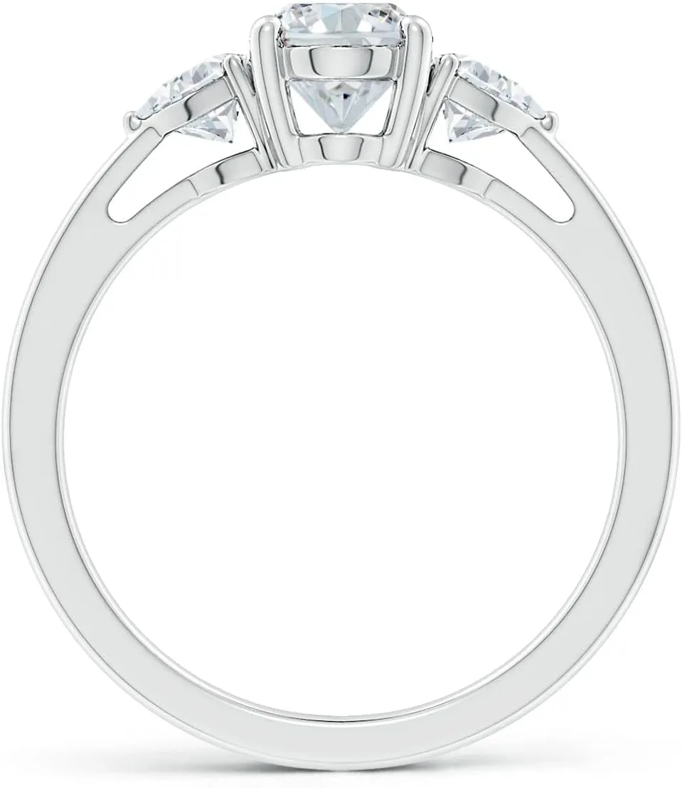 Angara Lab Grown Oval and Trillion Diamond Three Stone Reverse Tapered Shank Engagement Ring in Silver / 14K Solid Gold/Platinum | April Birthstone, Birthday, Anniversary Jewelry Gift for Women