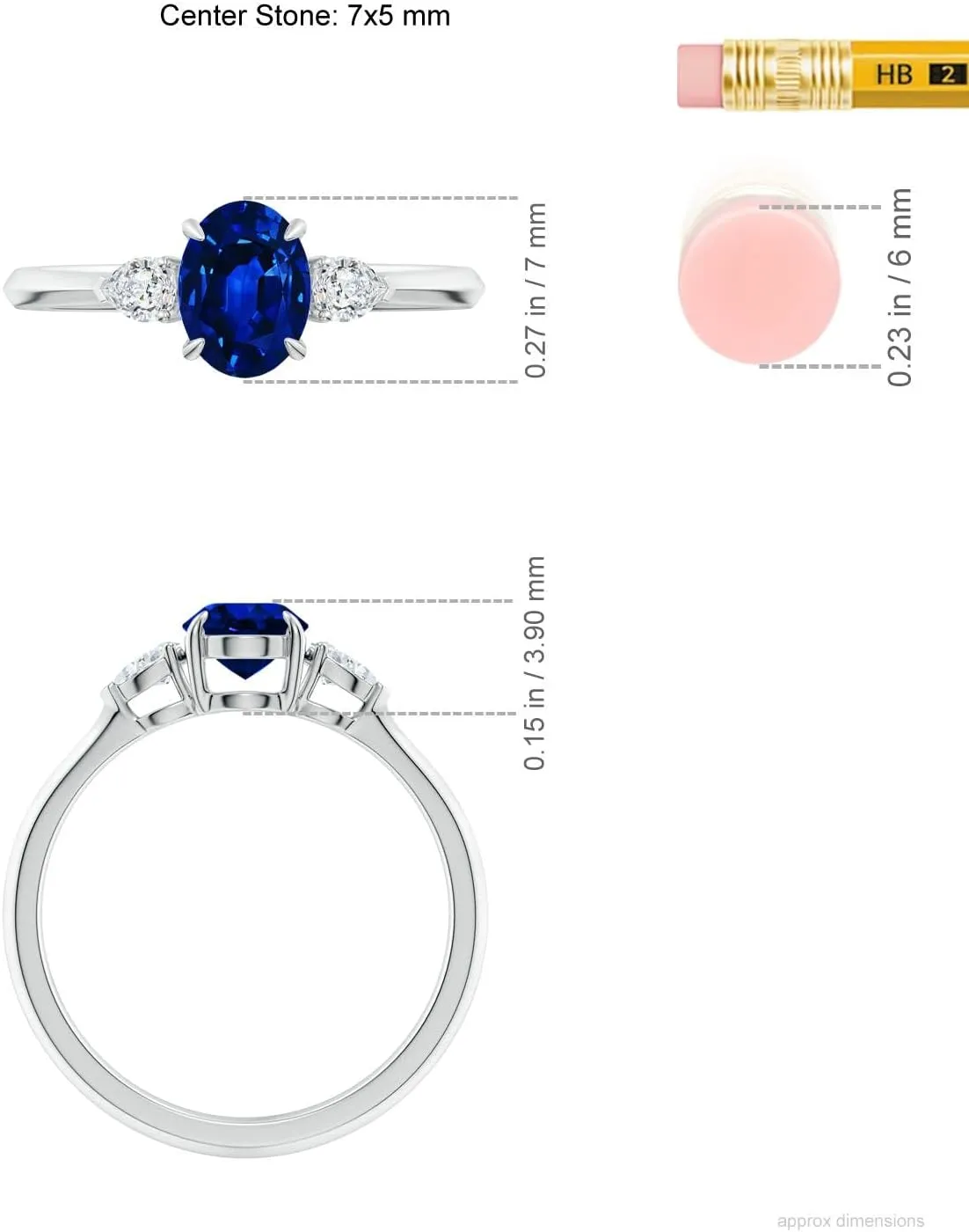 Angara Lab Grown Oval Blue Sapphire and Pear Diamond Three Stone Engagement Ring in 14K Solid Gold/Platinum | September Birthstone, Birthday, Anniversary, Wedding Jewelry Gift for Women