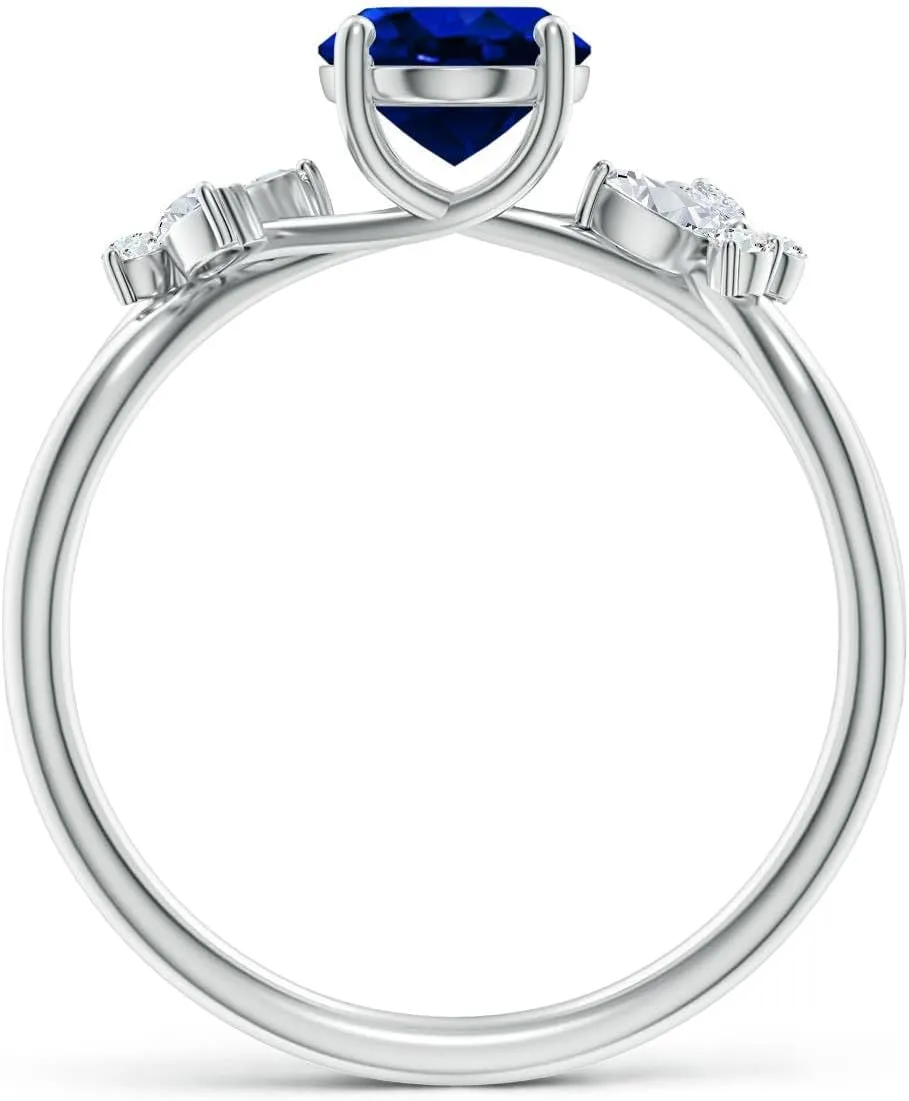 Angara Lab Grown Oval Blue Sapphire Butterfly Engagement Ring in 14K Solid Gold/Platinum | September Birthstone, Birthday, Anniversary, Wedding Jewelry Gift for Women