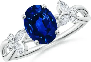 Angara Lab Grown Oval Blue Sapphire Butterfly Engagement Ring in 14K Solid Gold/Platinum | September Birthstone, Birthday, Anniversary, Wedding Jewelry Gift for Women