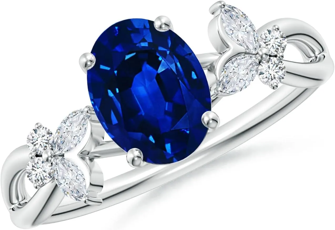 Angara Lab Grown Oval Blue Sapphire Butterfly Engagement Ring in 14K Solid Gold/Platinum | September Birthstone, Birthday, Anniversary, Wedding Jewelry Gift for Women