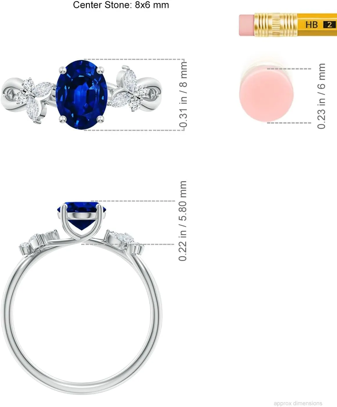Angara Lab Grown Oval Blue Sapphire Butterfly Engagement Ring in 14K Solid Gold/Platinum | September Birthstone, Birthday, Anniversary, Wedding Jewelry Gift for Women
