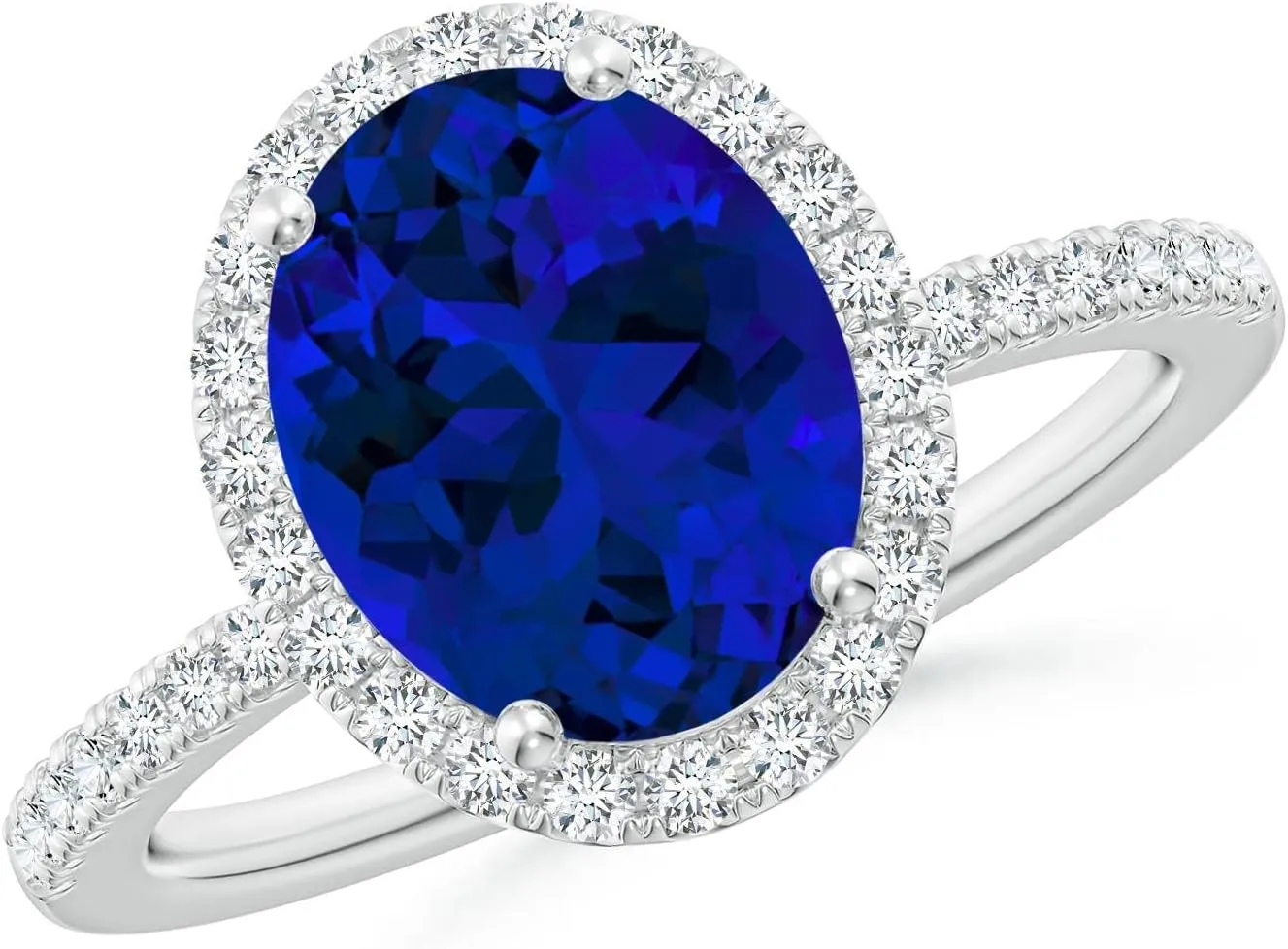 Angara Lab Grown Oval Blue Sapphire Classic Halo Engagement Ring in 14K Solid Gold/Platinum | Birthday, Anniversary, Wedding Jewelry Gift for Women
