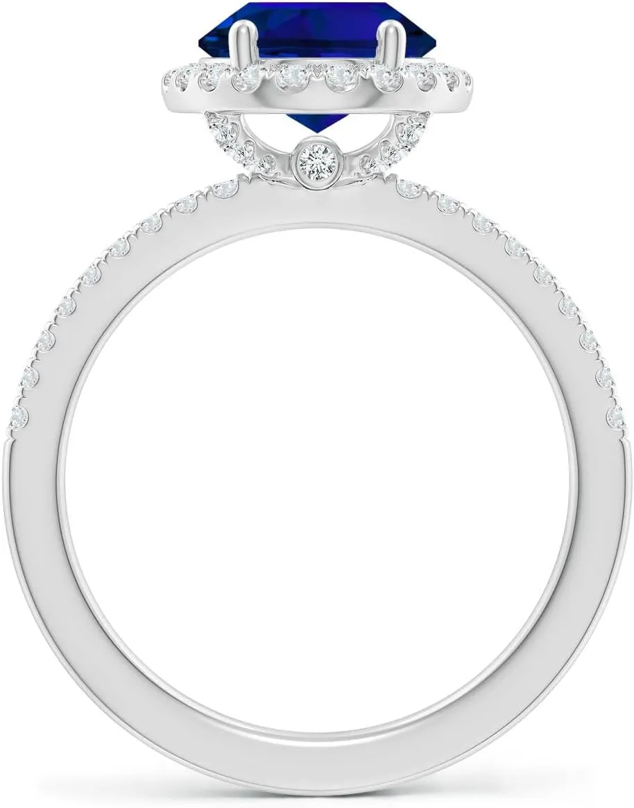 Angara Lab Grown Oval Blue Sapphire Classic Halo Engagement Ring in 14K Solid Gold/Platinum | Birthday, Anniversary, Wedding Jewelry Gift for Women