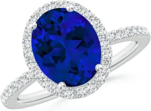 Angara Lab Grown Oval Blue Sapphire Classic Halo Engagement Ring in 14K Solid Gold/Platinum | Birthday, Anniversary, Wedding Jewelry Gift for Women